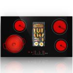 Electric Cooktop, 36 Inch Ceramic Cooktop 5 Burners Including 1 Bridge Element, 9 Heating Levels, 8600W Child Lock & Timer, Overheat Protection with All Kinds of Cookwares