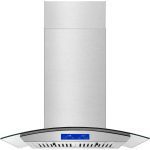 Island Range Hood 30 Inch 700 CFM Ceiling Mount Stainless Steel Kitchen Vent Hood Touch Screen Control Kitchen Exhaust Hood Ducted Ductless Convertible 3-speed Ventilation Fan