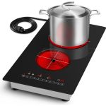 Double Burner Electric Cooktop Hot Plates for Cooking, 110V Plug in Portable Electric Stove Top, 12 Inch Countertop & Built -in Radiant Ceramic Glass Cooktop with Slide Control, 2000W