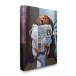 Dog Reading The Newspaper On Toilet Funny  on Canvas