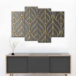 Lattice Gold Leaves Wall Art Multi Piece Canvas Print  4 - Pieces on Canvas (Set of 4)