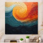 Teal Orange Op Art Rhythmic Illusion III  on Metal