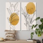 Yellow Botanical Branch With Leaves I  2 - Pieces Painting Print on Canvas