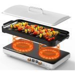 Induction Cooktop, 1800W 120V Electric Cooktop with Removable Griddle Pan, 8 Gears Heating, Independent Control, Timer, Great for Home Party BBQ