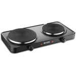 Electric Double Burner Sealed 1000W 700W Portable Cast Iron Hot Plate Countertop Cook Stove Non Slip Adjustable Temperature Easy to Clean, Black