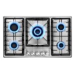 BreeRainz Gas Cooktop 34inch5 Burner Propane Stove Stainless Gas Stove with Electronic Ignitor Safety Device Built-In Gas Hob for Home kitchen,(LPG default, NG nozzle not included)