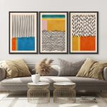 Abstract Vibrant Color Blocks  Mid-century Modern Multicolor Block Colorful Framed Abstract Geometric Canvas Print Wall Art  3 - Pieces on Canvas