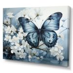 Bertena  Blue White Butterfly Reflection  on Canvas
