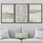 Geometric Landscape Abstract Shapes Simple Neutral Modern Art Decor Framed Canvas 3 Pieces Print