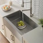 KRAUS 33" Modern Flat Front Farmhouse Stainless Steel Kitchen Sink with Off Center Drain