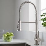 KRAUS Britt Single Handle Commercial Kitchen Faucet with Deck Plate and Soap Dispenser in all-Brite Spot Free Stainless Steel