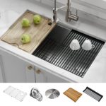 KRAUS Kore Workstation 32" Undermount 16 Gauge Single Bowl Stainless Steel Kitchen Sink with Accessories