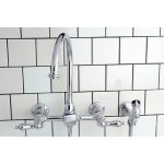 Kingston Brass Restoration 8-Inch Centerset Wall Mount Kitchen Faucet with Brass Sprayer