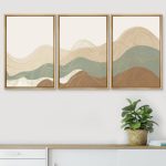Multicolor Geometric Wave Abstract Mountain Landscape Wall Art Framed Canvas 3 Piece Painting Print
