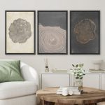 Pastel Gray Wood Tree Ring Neutral Minimalist Pictures Framed Canvas 3 Pieces Set Print Wall Art