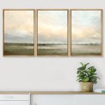 Pastel Green Sunset Abstract Nature Landscape Minimal Neutral Framed Canvas Print Wall Art Set 3