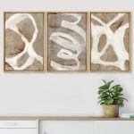 Pastel Paint Stroke Abstract Shape Neutral Modern Art Decor Framed Canvas 3 Pieces Print Wall Art
