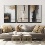 Tan Gray Neutral Organic Modern Pictures Framed Canvas Abstract Living Room Wall Art Painting Print