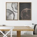 Tree Ring  Wood Tree Rings Abstract Minimalist Modern Wall Art Neutral Boho Decor  2 - Pieces on Canvas