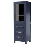 Daria Linen Tower in Dark Blue with Shelved Cabinet Storage and 3 Drawers