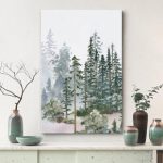 Watercolor Pine Tree Forest Nature Modern Art Decor Landscape Framed On Canvas Print