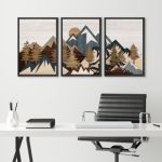 Western Wood Effect Landscape Country Mountain Forest Cabin Farmhouse Decor Framed Canvas 3 Pieces Print Wall Art