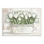 White Tulip Flowers Fresh Vintage Country Tin Painting Canvas Wall Art by Cindy Jacobs