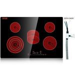 SKYSHALO 8600W Electric Ceramic Cooktop, 30" 5 Burners Built-in Countertop Burners Cooker Touch Control, Overheat Protection, Child Lock, 9 Power Levels,220-240V (NO Plug)