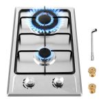 BreeRainz Gas Cooktop 2 Burners, 12"x20" Gas Stove for LPG/NG Dual Fuel, Built-in Stainless Steel Gas Hob for Kitchen, Apartments, RVs, Outdoor