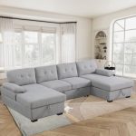 Upholstered Double Chaise Pull-out Sleeper Sectional with Storage