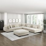 Brinsley 135”W Modern Corduroy Track Arm Modular Sectional Sofa