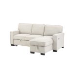 Estelle Fabric Reversible Sleeper Sectional with Storage Chaise Drop-Down Table 2 Cup Holders and 2 USB Ports