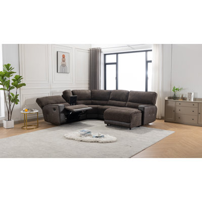 default_name-388.jpg Quatasia 5 - Piece Vegan Leather Reclining Chaise Sectional with Cupholder & Storage - Image 1