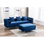 Zaida 104" Wide Velvet Reversible Modular Sofa & Chaise with Ottoman