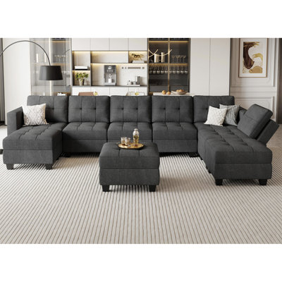 default_name-516.jpg Gurban 143'' U Shaped Couch Modern Modular Polyester Blend Sectional Sofa with Cushion - Image 1