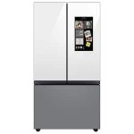 Bespoke 30 cu. ft. 3-Door French Door Smart Refrigerator with Family Hub in White Glass/Matt Grey Glass, Standard Depth