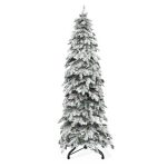 7.5 FT Pre-Lit Flocked Slender Spruce Artificial Christmas Tree with Pinecones
