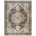 Samira Tiefi Black Beige Multi Traditional Medallion Washable Flat Pile Indoor Area Rug